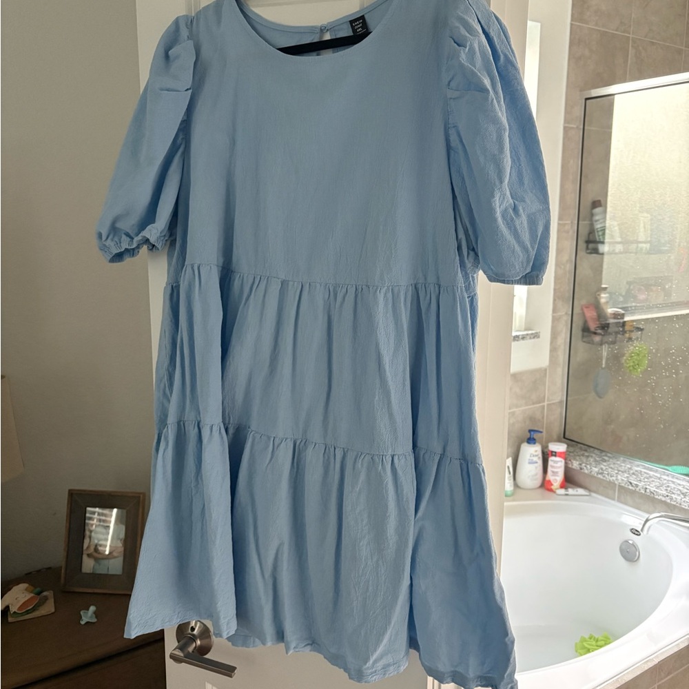 SHEIN Sky Blue Puff Sleeve Dress